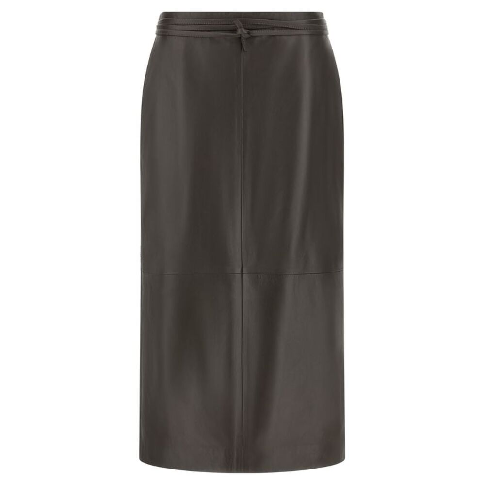 Alberta Ferretti Brown Lamb Leather Midi Women's Skirt
